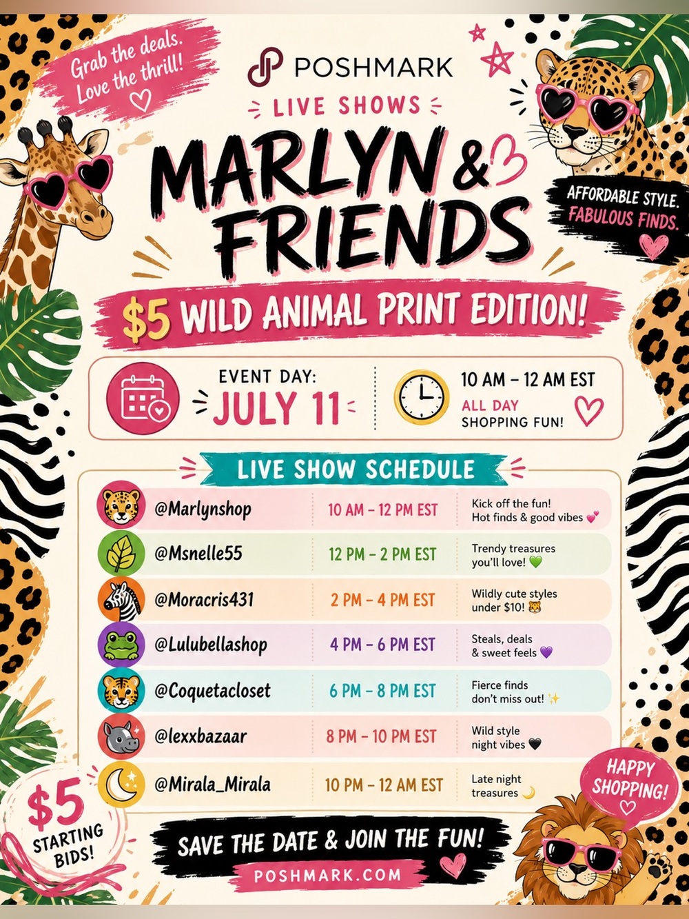 Marlyn & friends $5 Wild animal print edition July 11